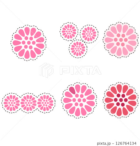 ピンクの花をモチーフにした6種のバリエーションセット 126764134