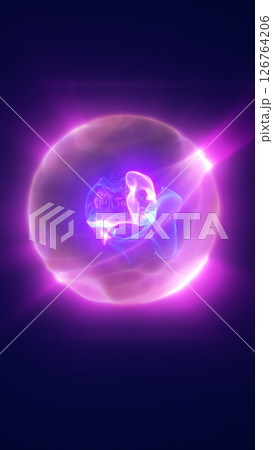 Abstract glowing sphere with layered plasma forms and radiant purple-pink energy field 126764206