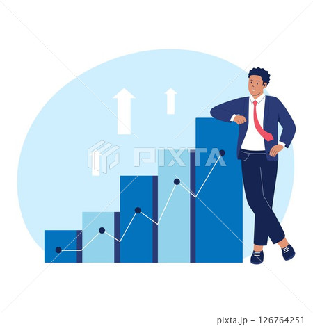 Businessman Standing Next to Growth Chart and Increasing Graph Illustration Businessman Standing Next to Growth Chart and Increasing Graph Illustration 126764251