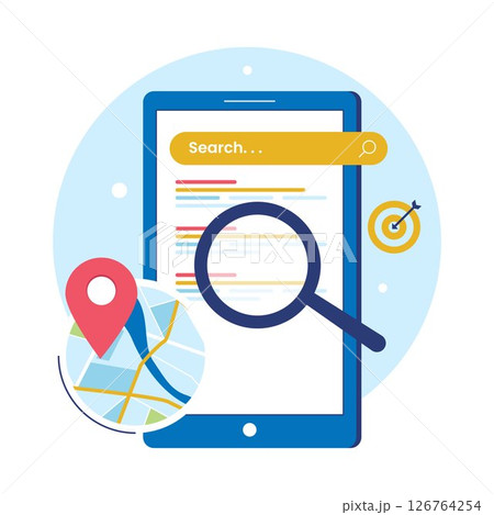 Local SEO with Computer Map and Location Pins Illustration 126764254
