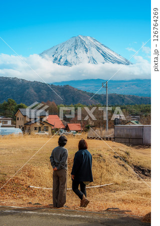 Thatched Roof Village and Mount Fuji at Saiko Iyashi no Sato 126764269