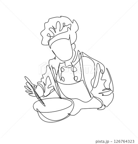 Chef cook line art vector illustration isolated on white background 126764323