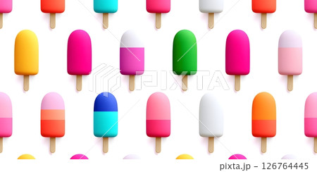 A colorful assortment of ice pops in various shapes and shades, creating a cheerful and refreshing visual. Perfect for summer vibes, events, or culinary projects. 126764445