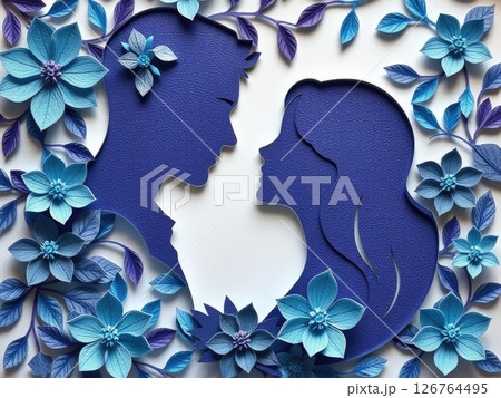Paper Cut Couple in Cool Floral Embrace 126764495