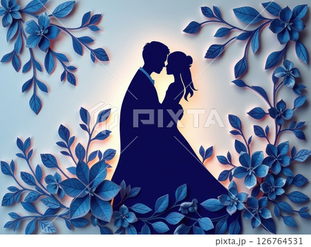 Paper Cut Couple in Cool Floral Embrace Paper Cut Couple in Cool Floral Embrace 126764531
