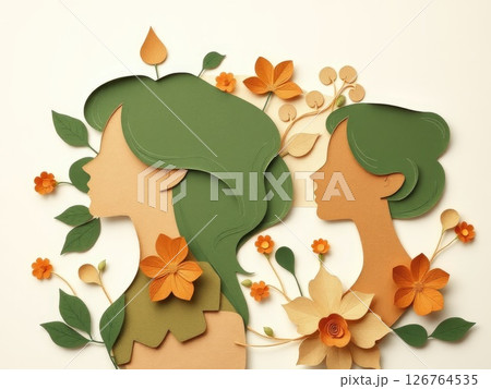 Earthy Paper-Cut Abstract Figures with Floral Art Earthy Paper-Cut Abstract Figures with Floral Art 126764535