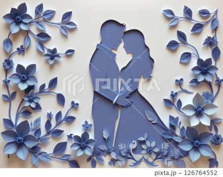 Paper Cut Couple in Cool Floral Embrace 126764552