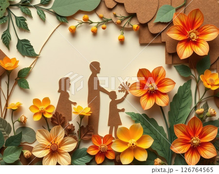 Earthy Paper-Cut Abstract Figures with Floral Art Earthy Paper-Cut Abstract Figures with Floral Art 126764565