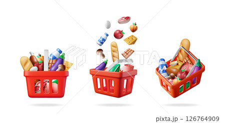 Three red 3d vector shopping basket 126764909