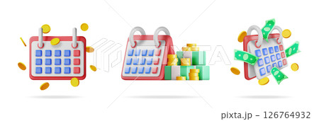 Calendar with coins and money bills Calendar with coins and money bills 126764932
