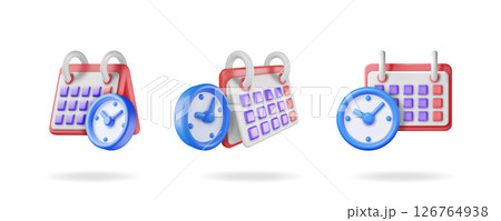 A set of 3d vector calendar and a clock 126764938