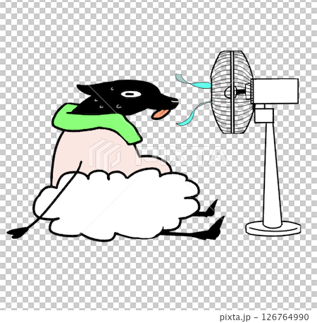Sheep cooling off with a fan 126764990