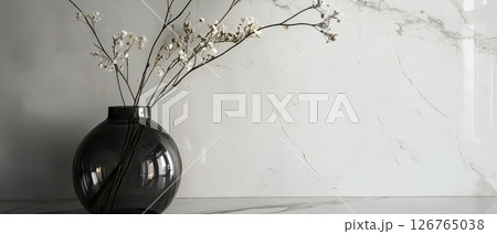 Elegant vase with branches on a marble background 126765038