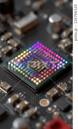 Closeup of Colorful Microchip on Circuit Board Closeup of Colorful Microchip on Circuit Board 126766320