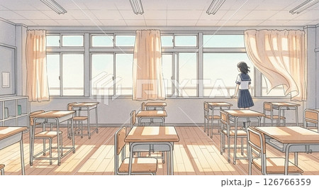 夏の放課後、教室でたたずむ女子生徒(水彩調) 夏の放課後、教室でたたずむ女子生徒(水彩調) 126766359