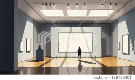 静かな美術館で作品を見つめるひとりの人影 126766401