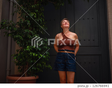 Woman walking narrow streets of old town Antalya Turkey Woman walking narrow streets of old town Antalya Turkey 126766941