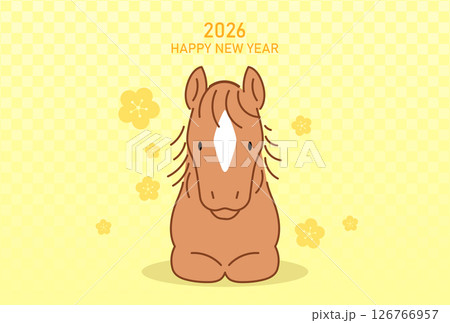 Cute sitting horse with flowers pattern background 126766957