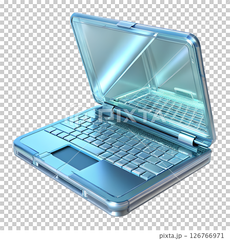 Futuristic blue laptop with transparent screen, sci-fi technology concept, isolated on transparent background, digital innovation 126766971