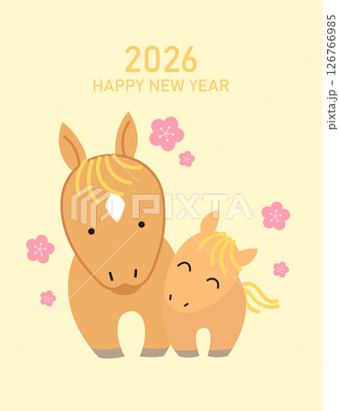 Cute mare and foal cartoon illustration for chinese new year of the horse Cute mare and foal cartoon illustration for chinese new year of the horse 126766985
