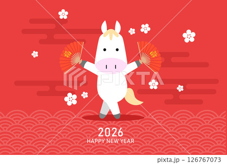 Zodiac horse holding fans vector card Zodiac horse holding fans vector card 126767073