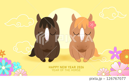 Zodiac horses couple new year card template Zodiac horses couple new year card template 126767077