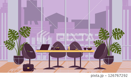 Cartoon Color Lunch Time in Evening Office Interior Inside Concept Flat Design Style. Vector illustration of Late Break 126767292