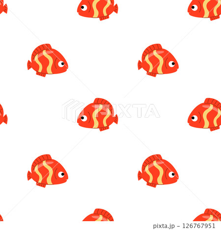 Seamless pattern with red tropical fish. Cute fish pattern. Red fish. Seamless pattern with red tropical fish. Cute fish pattern. Red fish. 126767951