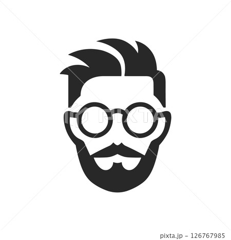 Hipster beard man vector face head icon. Barbershop hipster mustache silhouette black handsome Hipster beard man vector face head icon. Barbershop hipster mustache silhouette black handsome 126767985