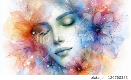 A delicate face immersed in glowing,...のイラスト素材 [126768338] - PIXTA