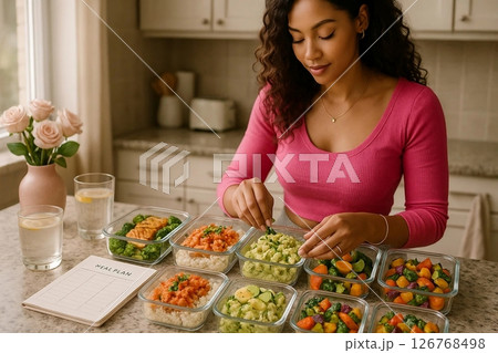 Woman Packing Food into Containers 126768498