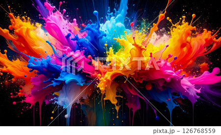 カラフルな絵の具が弾け飛ぶダイナミックな瞬間 ／ 創造力と情熱を表現する抽象アート背景 126768559