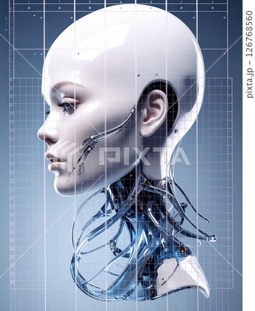 サイバネティックな女性型ロボットの横顔 ／ 未来感と人工知能を象徴する近未来テクノロジーアート 126768560