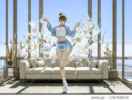 楽しそうに飲み物を用意するカクテルの妖精のイラスト素材 126768620