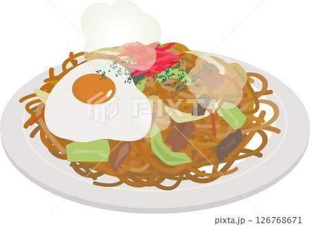 皿に盛りつけられた焼きそば 126768671