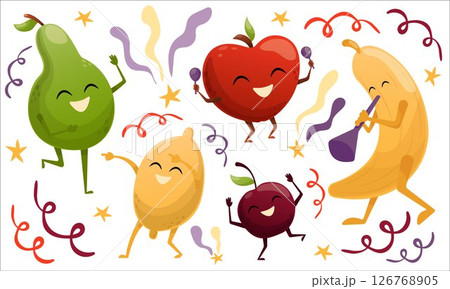 Vector illustration of dancing fruits. Fruits at party 126768905