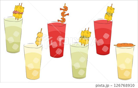 Vector illustration of alcoholic drinks with snacks on top 126768910