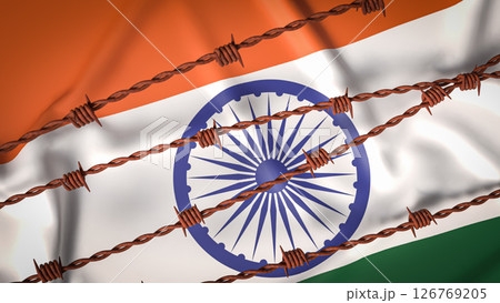 The India flag and Barbed wire image 3d Rendering. 126769205