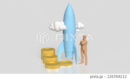 The Rocket and coins for Startup concept 3d Rendering. 126769212