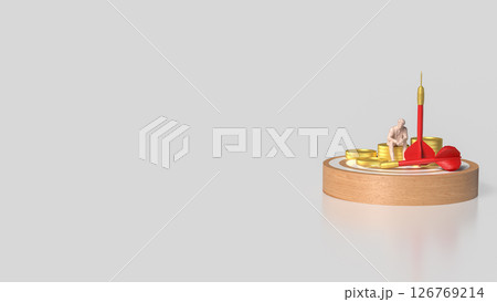 The Red darts and coins on Blue eye target for Business concept. The Red darts and coins on Blue eye target for Business concept. 126769214