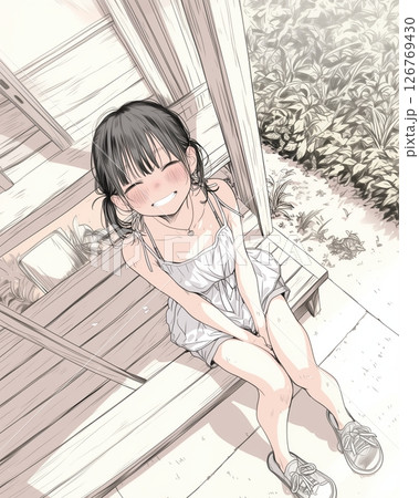 笑顔でこちらを見る女の子・イラスト「AI生成画像」 126769430
