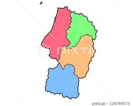 少しゆるい山形県地図 地域色分け 東北 少しゆるい山形県地図 地域色分け 東北 126769573