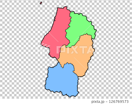 A slightly loose map of Yamagata Prefecture, color-coded by region, Tohoku 126769573