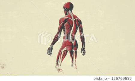 Anatomical illustration of human musculature,  vintage style,  subtle background 126769659