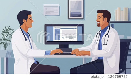 Doctors discussing patient chart in office Doctors discussing patient chart in office 126769785