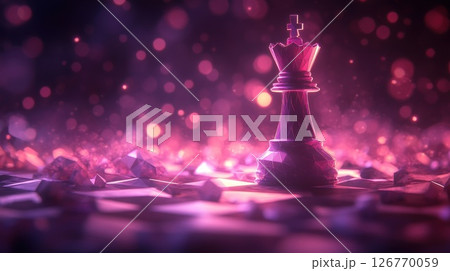 Illuminated chess king, strategic victory, abstract crystals, glowing background 126770059