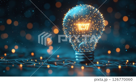 Illuminated Idea Lightbulb, Abstract Network Background 126770060