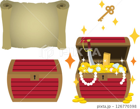 宝箱に入った財宝や宝の地図 126770398