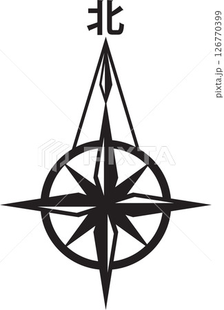 方位磁針の向き合う二重の矢のシルエット 126770399
