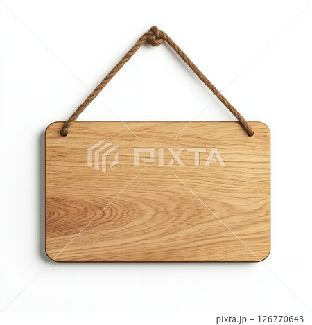 Classic Wooden Hanging Sign with Simple and Clean Design Elements Classic Wooden Hanging Sign with Simple and Clean Design Elements 126770643